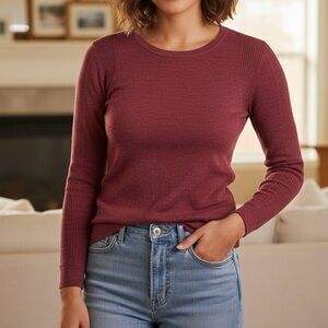 Max Studio Maroon Burgundy 100% Merino Wool Sweater Quiet Luxury Chic Thermal